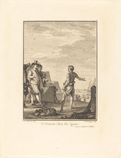 Tal om lika villkor: Han återvänder till sina jämlikar av Nicolas Delaunay after Jean Michel Moreau