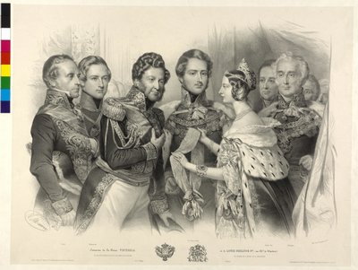Drottning Victoria av England överlämnar Strumpebandsorden till kung Ludvig Filip av Frankrike av Nicolas Eustache Maurin