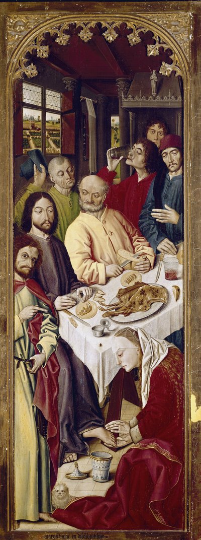Triptyk: Maria Magdalena tvättar Jesu fötter (höger panel) (tempera på panel av Nicolas Froment