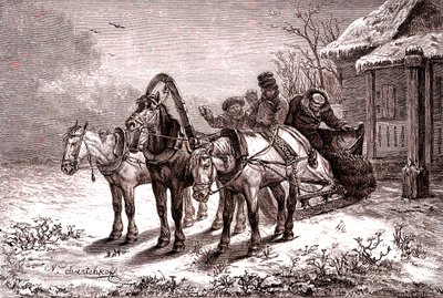 Ryssland. Relästation 1865. Posthus.1865 (Gravering) av Nicolas Gregorovitch Svertschkoff