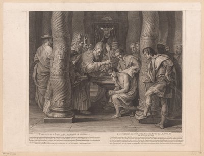Kejsar Konstantins dop av påven Silvester I Constantinus baptismo solemniter initiatus / Constantin reçoit solemnelllement le baptème (titel på objektet) Kejsar Konstantin den stores historia (serietitel) av Nicolas Henri Tardieu