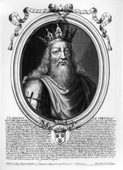 Clodion den hårige (ca 428-47) från "Les Augustes Representations de tous les Rois de France depuis Pharamond jusqu
