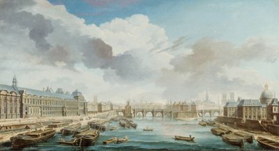 Louvren, Pont-Neuf och Collège des Quatre-Nations, 1755. av Nicolas Jean Baptiste Raguenet