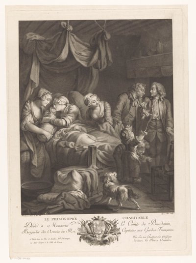 Kvinna med barn i förlossning, omgiven av andra figurer Le Philosophe Charitable (titel på objekt) av Nicolas Joseph Voyez