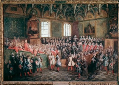 Rättvisans bädd hölls av majoriteten av kung Ludvig XV i den stora kammaren i parlamentet i Paris den 22 februari av Nicolas Lancret