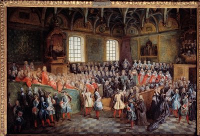 Upplyst av rättvisa som hölls av majoriteten av kung Ludvig XV i den stora kammaren i parlamentet i Paris den 22 februari av Nicolas Lancret