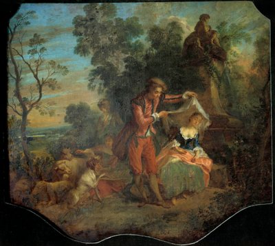 Herden indiskret Bucolic Scen som visar en ung herde som lyfter slöjan under vilken en ung herde sover. Målning av Nicolas Lancret (1690-1743). 1700-talets sön. 0,84 x 0,95 m. Rundturer, Museum of Fine Arts av Nicolas Lancret