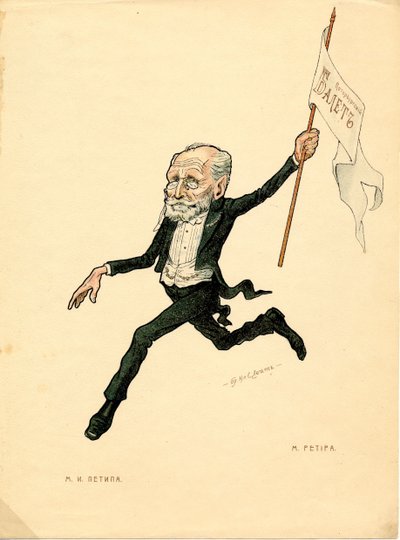 Porträtt av Marius Petipa (1818-1910) fransk dansare och koreograf - Litografi av Nikolai Gustavovich Legat (1869-1937), utdrag ur Ballet russe en caricatures av Nicolas Legat