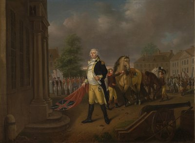 General Humphreys överlämnar de standarder som togs vid Yorktown till Congress Hall, Philadelphia av Nicolas Louis Albert Delerive