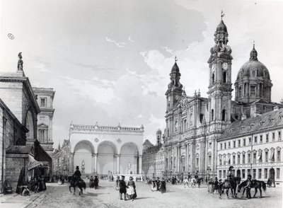 Kungliga slottet, Hall of Marshals och Theatines Church i München, första hälften av artonhundratalet av Nicolas Marie Joseph Chapuy