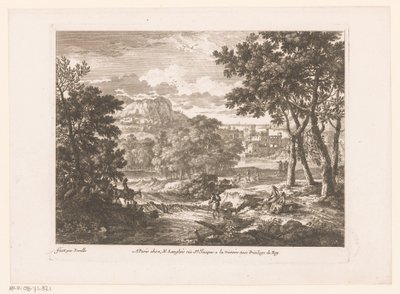 Berglandskap med figurer vid floden av Nicolas Perelle