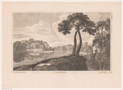 Landskap med ett kloster vid floden av Nicolas Perelle