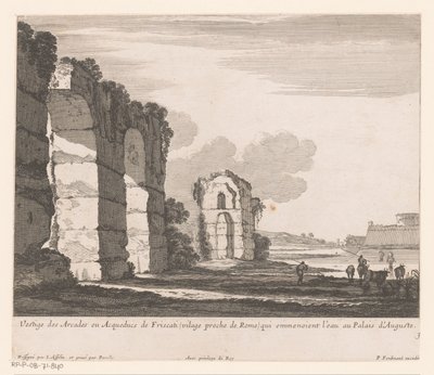 Landskap med ruiner och koskötare Vestige des Arcades ou Aqueducs de Friscati (...) (titel på objekt) av Nicolas Perelle