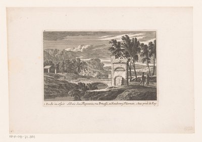 Landskap med vandrare vid stenbron Landskap med vandrare (serietitel) av Nicolas Perelle