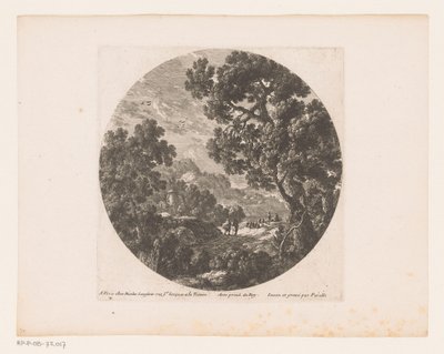 Landskap med vandrare och herdar med flock av Nicolas Perelle