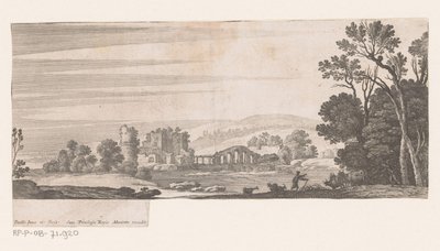 Flodlandskap med Five Arch Bridge av Nicolas Perelle