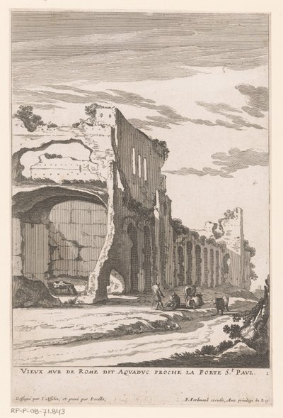 Ruinerna av en akvedukt i Rom Vieux Mur de Rome dit Aquaduc proche la Porte St. Paul (titel på objekt) av Nicolas Perelle