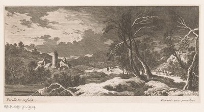 Vinterlandskap med hus och torn av Nicolas Perelle