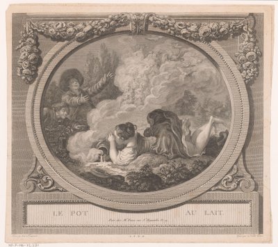 Milkmaid snubblar med mjölkkanna Le Pot au Lait (titel på objekt) av Nicolas Ponce