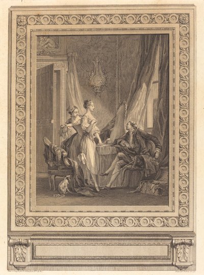 Toaletten av Nicolas Ponce after Pierre Antoine Baudouin with border by Charles Nicolas Cochin II