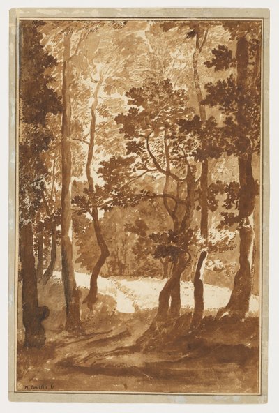 Ein Pfad, der in eine Waldlichtung führt av Nicolas Poussin