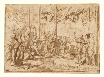 Apollon och muserna på berget Parnassus av Nicolas Poussin