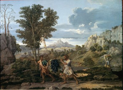 Hösten eller druvklasen som hämtats tillbaka från det förlovade landet / Josue och Kalebs återkomst med en enorm druvklase från Kanaans land av Nicolas Poussin