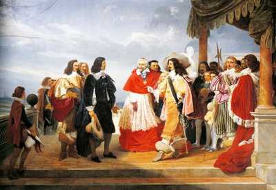 Kardinal Richelieu presenterar Poussin för Ludvig XIII 1640, detalj från målning 1832 av Jean Alaux (1786-1864), Frankrike av Nicolas Poussin