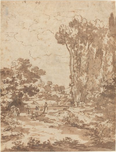 Figurer som badar i en bäck av Nicolas Poussin