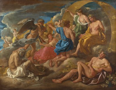Helios und Phaëton mit Saturn und den vier Jahreszeiten av Nicolas Poussin