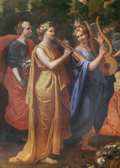 O Hymenaios ua Faafoliga o se Fafine i le taimi o le taulaga ia Priapus, auiliiliga o le au musika, c.1634-38 swed av Nicolas Poussin