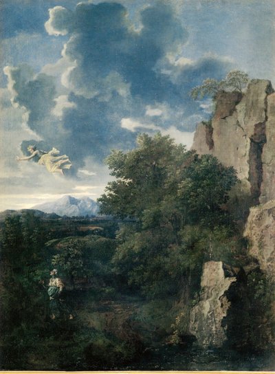 Landskap med Hagar och ängeln (målning på duk) av Nicolas Poussin