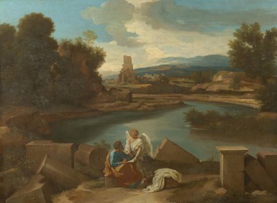 Landskap från den romerska Campagnan, med Matteus och ängeln av Nicolas Poussin
