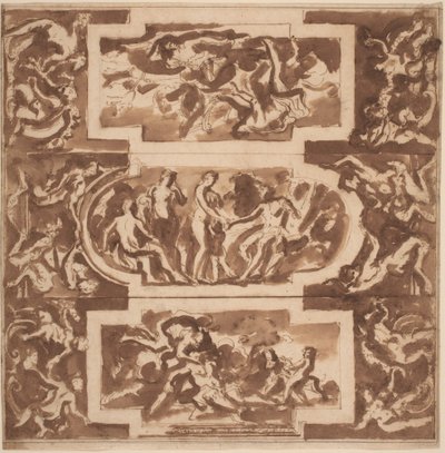 Modell för ett tak: Diana and the Dead Endymion, Paris-domen och Adonis död av Nicolas Poussin