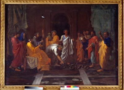 Moses ändrar Arons stav till en orm. Målning av Nicolas Poussin av Nicolas Poussin