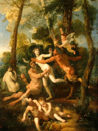 Pan und Syrinx av Nicolas Poussin