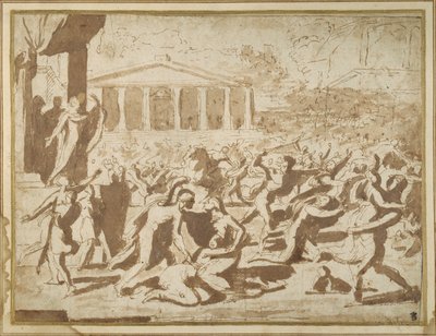 Study for the Abduction of the Sabine Women, c.1633 (bläck & tvätt på papper) av Nicolas Poussin