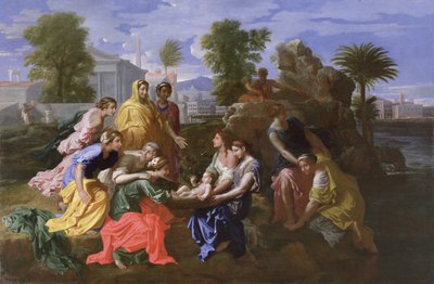 Moses återfinnande (olja på duk) av Nicolas Poussin