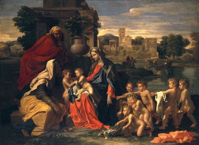 Den heliga familjen med spädbarnet St. Johannes Döparen och St. Elizabeth av Nicolas Poussin