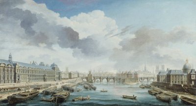 Louvren, Pont-Neuf och Collège des Quatre-Nations, numera Institut de France, sett från Pont Royal av Nicolas Raguenet