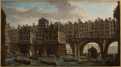 Sjöfararnas tornerspel, mellan Pont Notre-Dame och Pont au Change av Nicolas Raguenet