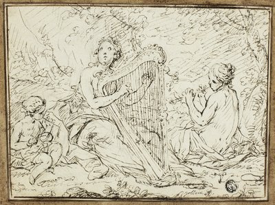 Nymfer som spelar musikinstrument av Nicolas Rene Jollain