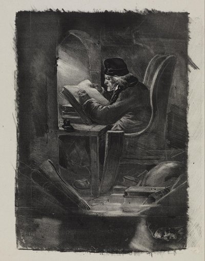 Försök i mezzotint (en geograf) av Nicolas Toussaint Charlet