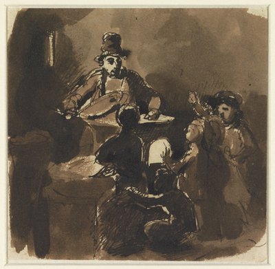 Barn runt elden hos en kastanjeförsäljare (?) av Nicolas Toussaint Charlet
