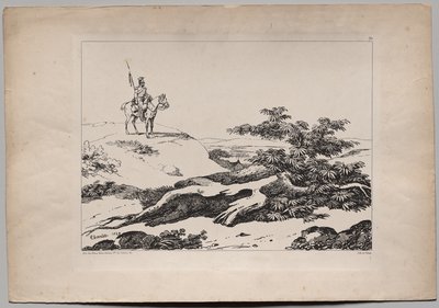 Soldat till häst i landskapet av Nicolas Toussaint Charlet