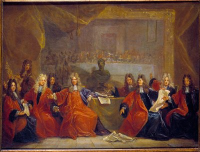 Prevot av köpmän och rådmän i staden Paris som övervägde den fest som erbjöds Ludvig XIV för hans konvalescens den 30 januari av Nicolas de Largillière