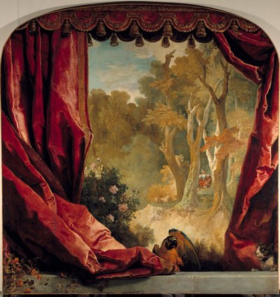 Dekorativ komposition med gardiner, landskap och djur Målning av Nicolas de Largilliere (1656-1746) 1700-tal Sön. 2,61x2,51 m av Nicolas de Largillière