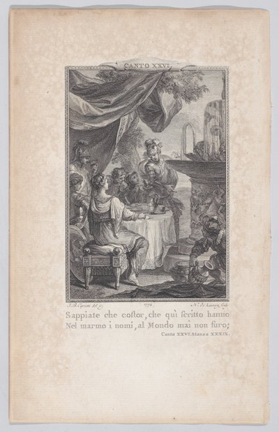 Canto 26, strof 39, från Orlando Furioso, 1774., 1774. av Nicolas de Launay