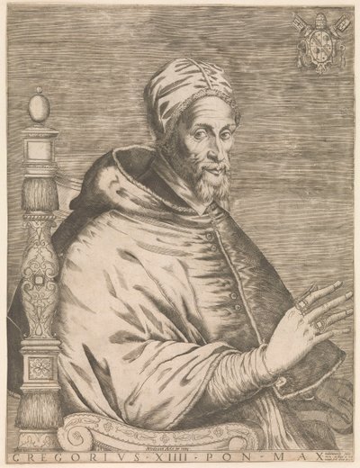 Porträtt av påven Gregorius XIV, sittande Gregorius XIII Pon. max. (titel på objekt) av Nicolaus van Aelst (attributed to)