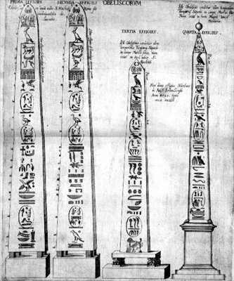 Egyptiska obelisker med hieroglyfer av Nicolaus van Aelst